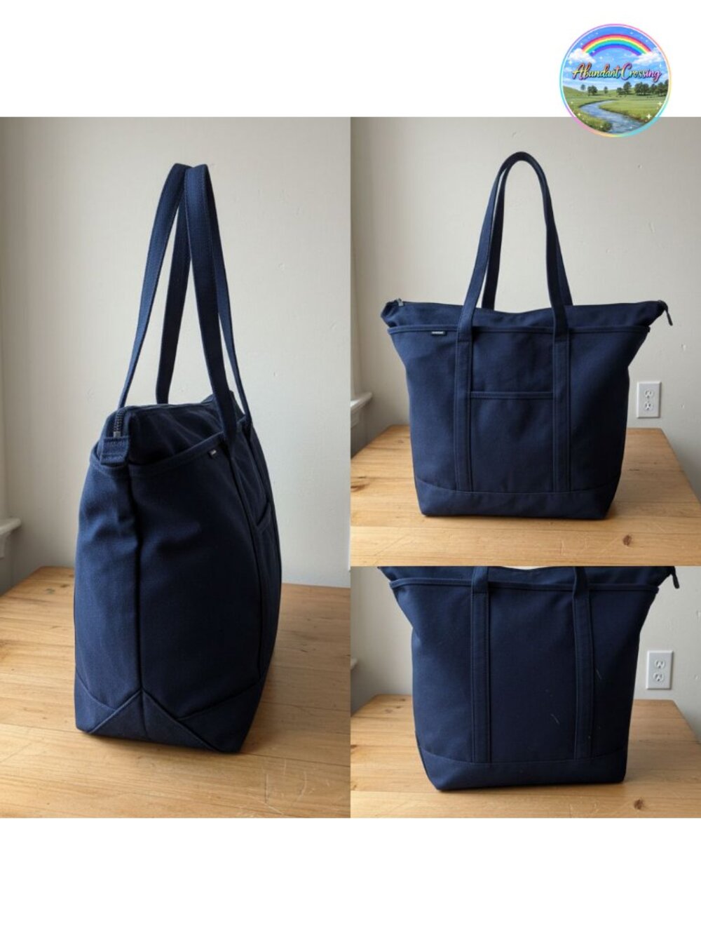 Canvas Zip Tote Structured Reinforced Base Water-Resistant Travel Bag